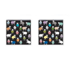 Sheep Cartoon Colorful Black Pink Cufflinks (square) by BangZart