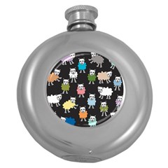 Sheep Cartoon Colorful Black Pink Round Hip Flask (5 Oz) by BangZart