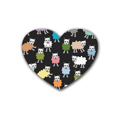 Sheep Cartoon Colorful Black Pink Rubber Coaster (heart)  by BangZart