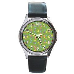 Balloon Grass Party Green Purple Round Metal Watch by BangZart