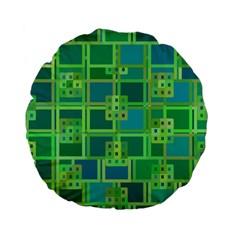 Green Abstract Geometric Standard 15  Premium Flano Round Cushions by BangZart