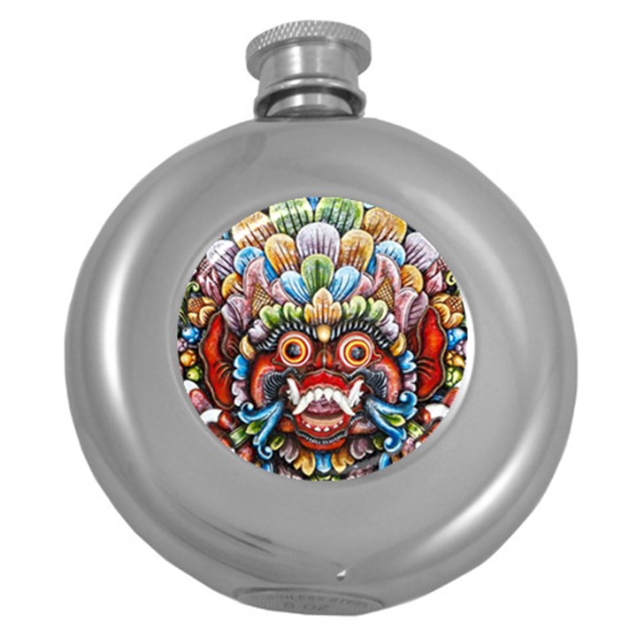 Wood Sculpture Bali Logo Round Hip Flask (5 oz)