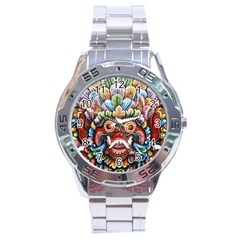 Wood Sculpture Bali Logo Stainless Steel Analogue Watch by BangZart