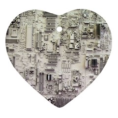 White Technology Circuit Board Electronic Computer Heart Ornament (two Sides) by BangZart