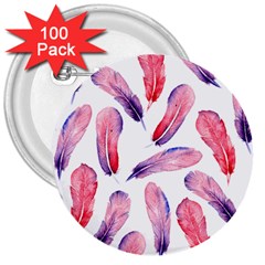 Watercolor Pattern With Feathers 3  Buttons (100 Pack)  by BangZart