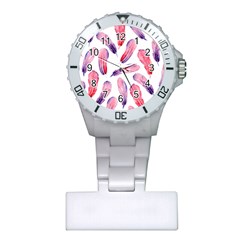 Watercolor Pattern With Feathers Plastic Nurses Watch by BangZart