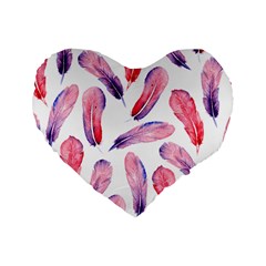 Watercolor Pattern With Feathers Standard 16  Premium Flano Heart Shape Cushions by BangZart