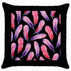 Watercolor Pattern With Feathers Throw Pillow Case (black) by BangZart