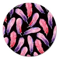 Watercolor Pattern With Feathers Magnet 5  (round) by BangZart