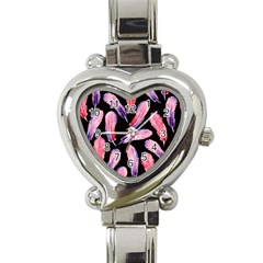 Watercolor Pattern With Feathers Heart Italian Charm Watch