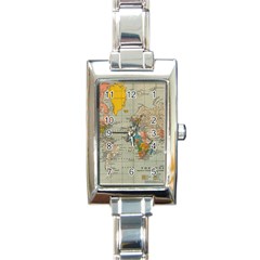 Vintage World Map Rectangle Italian Charm Watch by BangZart