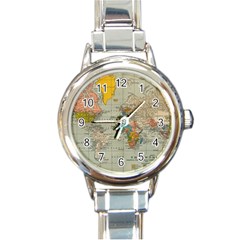 Vintage World Map Round Italian Charm Watch by BangZart