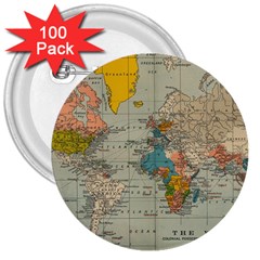 Vintage World Map 3  Buttons (100 Pack)  by BangZart