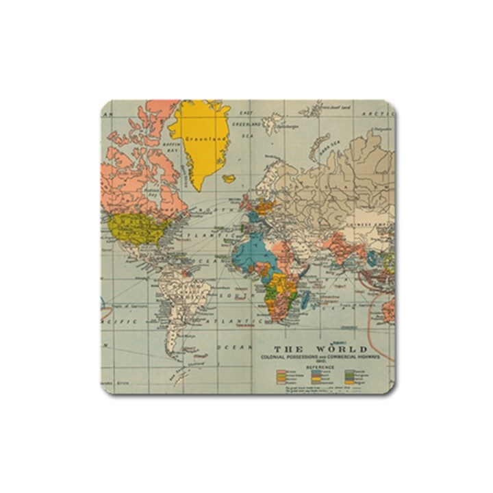 Vintage World Map Square Magnet