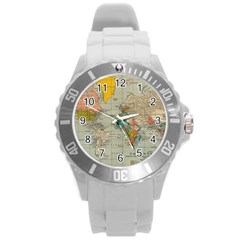 Vintage World Map Round Plastic Sport Watch (l) by BangZart