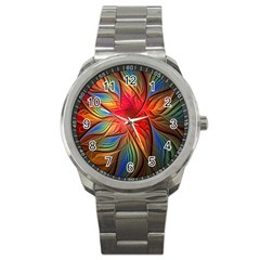 Vintage Colors Flower Petals Spiral Abstract Sport Metal Watch by BangZart