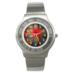 Vintage Colors Flower Petals Spiral Abstract Stainless Steel Watch by BangZart