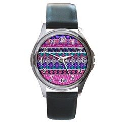 Tribal Seamless Aztec Pattern Round Metal Watch by BangZart