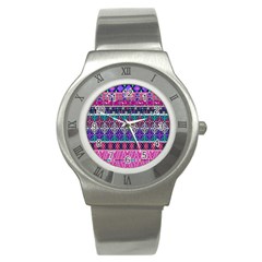 Tribal Seamless Aztec Pattern Stainless Steel Watch by BangZart