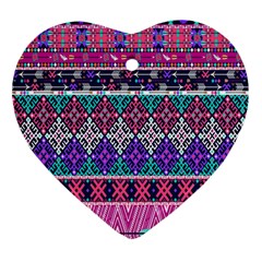 Tribal Seamless Aztec Pattern Heart Ornament (two Sides) by BangZart