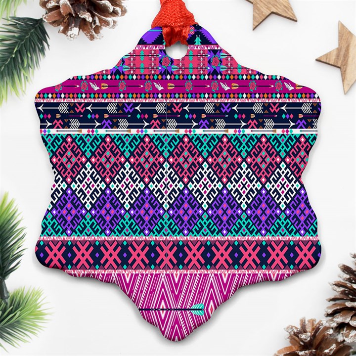 Tribal Seamless Aztec Pattern Snowflake Ornament (Two Sides)