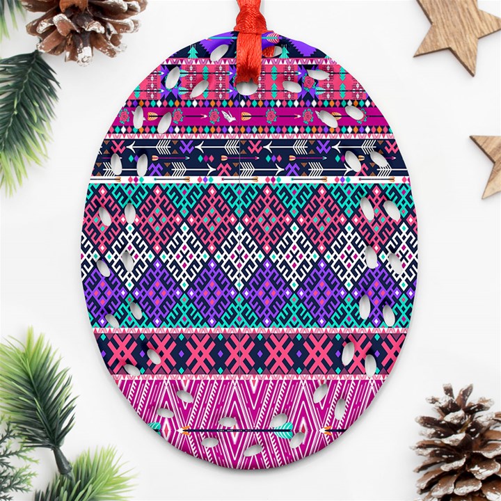 Tribal Seamless Aztec Pattern Oval Filigree Ornament (Two Sides)