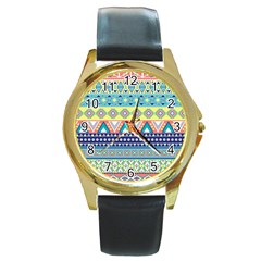 Tribal Print Round Gold Metal Watch by BangZart