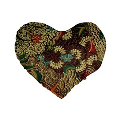 Traditional Batik Art Pattern Standard 16  Premium Heart Shape Cushions by BangZart