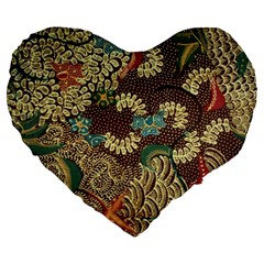 Traditional Batik Art Pattern Large 19  Premium Heart Shape Cushions by BangZart