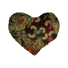 Traditional Batik Art Pattern Standard 16  Premium Flano Heart Shape Cushions by BangZart