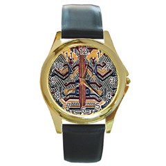 Traditional Batik Indonesia Pattern Round Gold Metal Watch by BangZart