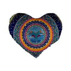 Traditional Pakistani Art Standard 16  Premium Flano Heart Shape Cushions by BangZart