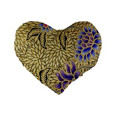 Traditional Art Batik Pattern Standard 16  Premium Flano Heart Shape Cushions by BangZart