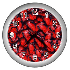 The Red Butterflies Sticking Together In The Nature Wall Clocks (silver)  by BangZart