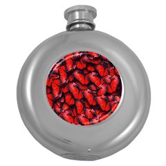 The Red Butterflies Sticking Together In The Nature Round Hip Flask (5 Oz) by BangZart