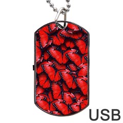 The Red Butterflies Sticking Together In The Nature Dog Tag Usb Flash (one Side) by BangZart