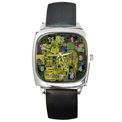 Technology Circuit Board Square Metal Watch by BangZart