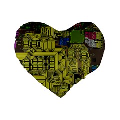 Technology Circuit Board Standard 16  Premium Flano Heart Shape Cushions by BangZart