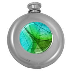 Sunlight Filtering Through Transparent Leaves Green Blue Round Hip Flask (5 Oz) by BangZart