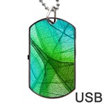 Sunlight Filtering Through Transparent Leaves Green Blue Dog Tag USB Flash (One Side) Front