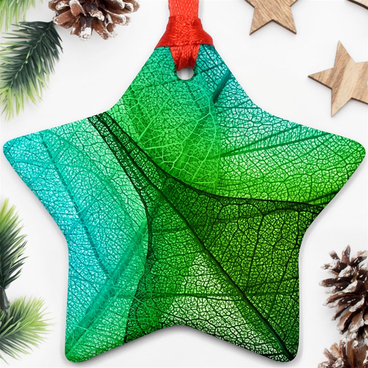 Sunlight Filtering Through Transparent Leaves Green Blue Star Ornament (Two Sides)