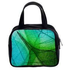 Sunlight Filtering Through Transparent Leaves Green Blue Classic Handbags (2 Sides) by BangZart