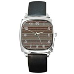 Stripy Knitted Wool Fabric Texture Square Metal Watch Front