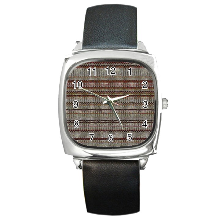 Stripy Knitted Wool Fabric Texture Square Metal Watch