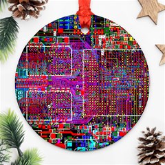 Technology Circuit Board Layout Pattern Ornament (round) by BangZart