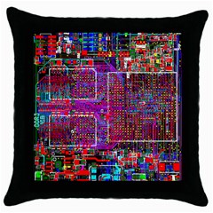 Technology Circuit Board Layout Pattern Throw Pillow Case (black) by BangZart