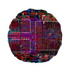 Technology Circuit Board Layout Pattern Standard 15  Premium Round Cushions by BangZart