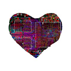 Technology Circuit Board Layout Pattern Standard 16  Premium Flano Heart Shape Cushions by BangZart