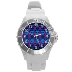 Skull Pattern Wallpaper Round Plastic Sport Watch (l) by BangZart