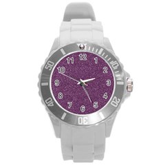 Purple Colorful Glitter Texture Pattern Round Plastic Sport Watch (l) by paulaoliveiradesign